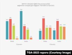 Gençlerin eğitim durumunun yüzde dağılımının cinsiyete göre değişimi.